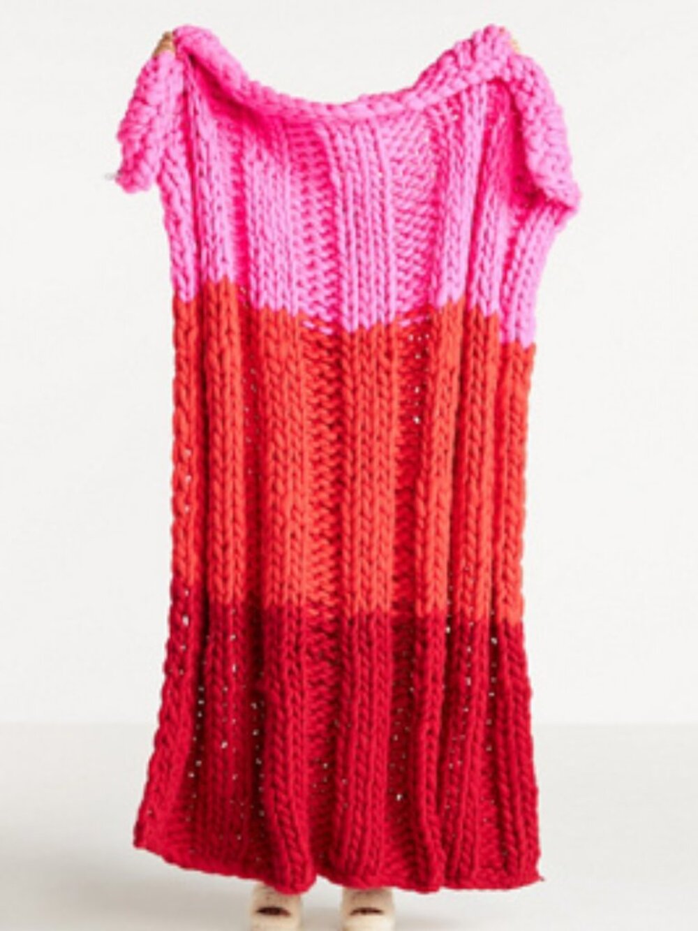 Anthropologie Chunky Knit Wool Throw Blanket red pink Lk Nw